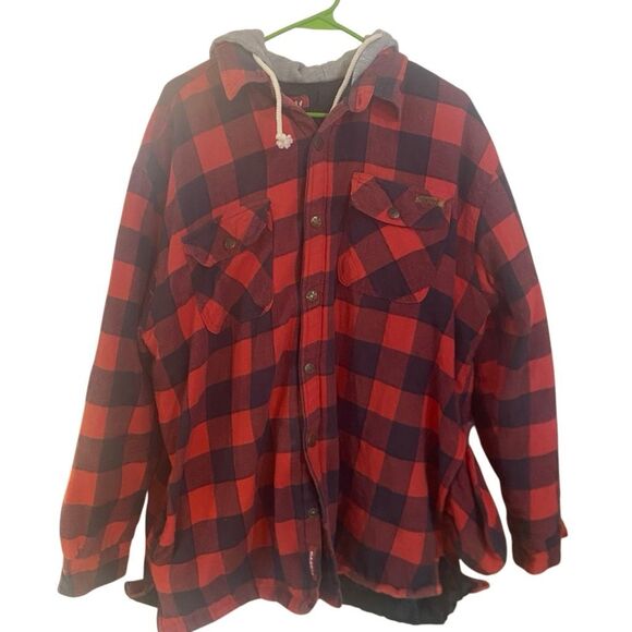Vintage case hi  flannel jacket think red plaid 2XL quilted hooded - Picture 1 of 6